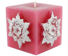 Magic Candle World Candles Himbeer quadratische Stumpenkerze. Handbemalte Sterne mit Kristallen verziert. Winterkerze, Advent, Adventskranz, Weihnachts Deko.