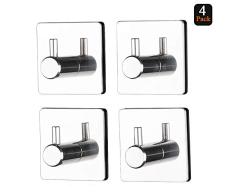 ONEWCHENG Selbstklebende Haken 304 Edelstahl, Wandhaken, strapazierfähig, wasserdichte Kleiderbügel zum Aufhängen von Bad, Küche, Haustür, Schrank, 4 Packungen Quadratisch