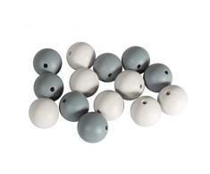Rayher 14869570 Silikonperlen, Grau-Töne, 15 mm ø, Beutel 14 Stück, für versch. Baby-Accessoires wie Schnullerketten, Kinderwagenketten, Greifringe etc.