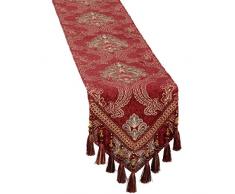 GRELUCGO Moderner Jacquard Stoff Floral Tischläufer und Kommode Schals mit Mehreren Quasten, burgunderfarben, 12 * 108 inch