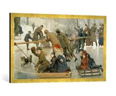 Gerahmtes Bild von Robert Barnes Winter Sport, Kunstdruck im hochwertigen handgefertigten Bilder-Rahmen, 100x50 cm, Gold Raya