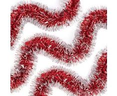 Lametta-Girlande, Weihnachtsgirlande – 3 Stück metallische Lametta-Girlande für Weihnachtsbaum, Hochzeit, Geburtstag und Party, hängende Dekorationen, 10,2 cm breit x 16,6 m lang Snowy Edge rot