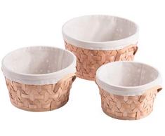 Vintiquewise QI003501.3 Aufbewahrungsbehälter aus Holz, rund, gefüttert mit weißem Stoff, Geschenkkorb, 3 Stück, Braun