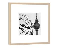 COGNOSCO - Fotografie im Holzrahmen: Weltzeituhr/Alexanderplatz Berlin - Fotodruck - Format 27 x 27 cm - Rahmenfarbe beige - Hochwertiges Wandbild, Geschenkidee oder Souvenir aus Berlin