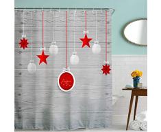 BROSHAN Weihnachtsstoff Duschvorhang, Weihnachtsdekoration, Ball, Ornament, Fensterbild, Fensteransicht, Schnee Wald, Hirsch, Urlaub, Kunstdruck, Winterurlaub, Vintage Duschvorhänge für Badezimmer, 183 x 183 cm