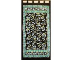INDIA ARTS Handgefertigt French Floral, Tab Top Vorhang 100% Baumwolle Fall Tür Panel schwarz blau