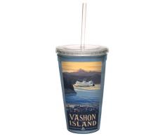 cc33210 Vintage Vashon Island Cruising von Paul A. lanquist Künstlerische Traveler doppelwandige Cool Tasse mit wiederverwendbarer Strohhalm, 473 ml