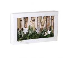 EUROCINSA Wand/Tisch aus weißem Holz mit Zweigen, Sternen und LED-Leuchten, 37 x 6 x 23 cm. 1 Stück, MDF, Einheitsgröße