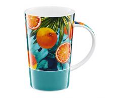 AMBITION Becher Tropical 430 ml Orangen Trinkbecher Porzellanbecher Teebecher Kaffeebecher spühlmaschinengeeignet mikrowellengeeignet tolle Geschenkidee Porzellan modern mehrfarbig pflanzenmotiv