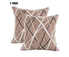 ERJO HPC10 Kissenbezug, quadratisch, gestreift, Chenille-Kissenbezüge, Kissenbezug, für Zuhause, Sofa, Couch Sessel, Bank, 2 Stück, Hellbraun