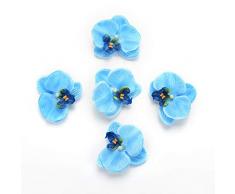 Silkflowers.com Seidenblumen in Großhandel, Kunstblumen für Zuhause, Seide, Schmetterling, Orchidee, Hochzeit, Dekoration, Braut, Strauß am Handgelenk, Cymbidium, Kunstblumen, 6,5 cm, 30 Stück blau