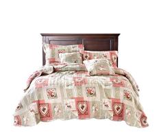 Tache Home Fashion Dainty Sweetheart Cottage Patchwork Gesteppt Überwurf Tagesdecke Set - Leuchtendes Gewelltem Multi Bunt Weiß Rot Pink Floral Print - 2-3-teilig, Polyester-Mischgewebe, Multi, Twin