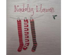 WHITE COTTON CARDS Weihnachtskarten Nadolig Llawen, walisisch, Baumwolle, handgefertigt, Weiß