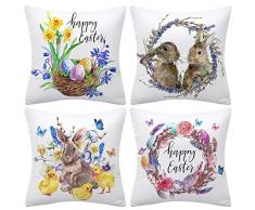 4 Stück Oster-Kissenbezüge Oster-Dekorationen 45,7 x 45,7 cm Überwurf Kissenbezüge Hase Girlande Samt Ostereier Druck Kissenbezüge für Ostern Heimdekoration Ostern Segen Überwurf Kissenbezüge
