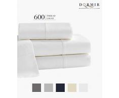 Dormir Bettlaken-Set aus 100 % Baumwolle, Fadenzahl 600, 3-teilig, langstapelig, gekämmte Baumwolle, luxuriös, atmungsaktiv, super weiches und seidiges Satin-Gewebe, passend für Matratzen bis 45,7 cm Tiefe Taschen Full Sheet Set weiß