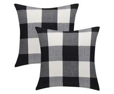 uxcell Buffalo Karo Überwurf Kissenbezug Baumwolle Leinen Klassisch Retro Bauernhaus Dekorative quadratische Kissenbezüge für Sofa Schlafzimmer Auto 2 Packs/22 x22#10