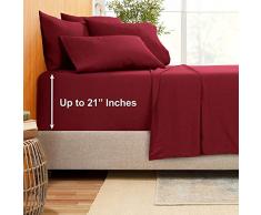 Empyrean Bettwäsche Bamboo Blend 6-teilig 21 Bettlaken Set - Bambus und Mikrofaser Mischung - extra tiefe Taschen Bettlaken - pflegeleicht faltenfrei bügelfrei Full Rubinwein