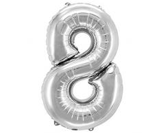Decor Service Zahl 8 Folienballon, Nylon Folie, Silber, 81 cm