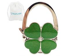 Royceflyer Four Leaf Clover Design Faltbar Handtasche Kleiderbügel zusammenklappbar Geldbörse Tisch Haken Halter, grün, S