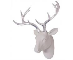 Smarten Arts Wanddekoration, Hirschkopf mit silbernem Geweih, 40,6 x 31,8 x 19,1 cm, Weiß