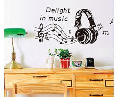BIBITIME Musik Wand Aufkleber Noten Vinyl Aufkleber Tapete Grenze für Wohnzimmer Schlafzimmer Fenster Kindergarten Kids Room Decor Wandbild Reference Delight in Music Staff Headset