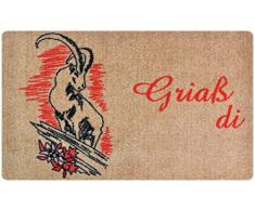 Designer-Fußmatte für Flur, Bad, Innen- und Außen-Bereich | Rutschfester und waschbarer Fuß-Abtreter | Praktischer Fußabstreifer und Schmutzfang-Matte | Griaß Di 75 x 120 cm Rot-Beige | Deco-MAT