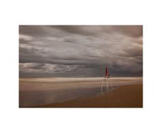 Eurographics Red Beach Sonnenschirm, Aluminiumdekoration, Rahmengröße: 24 x 36 x 1,25 cm, Galerieverpackt, gebürstetes Aluminium