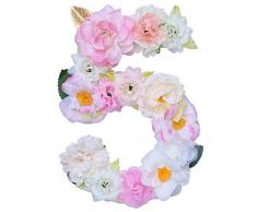 ZHENHAN Künstliche Ornamente mit Blumen-Buchstabe/Zahl, 20 x 13 x 3 cm, zum Aufhängen an Vordertür und Wand, Heimdekoration, für Babyparty, Jahrestag, Geburtstag, Babyzimmer, 5, 1 Nunmber