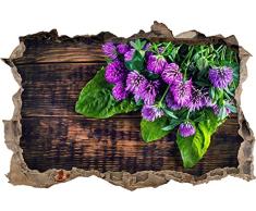 Pixxprint 3D_WD_S2106_92x62 Kleeblüten auf altem Holztisch Wanddurchbruch 3D Wandtattoo, Vinyl, bunt, 92 x 62 x 0,02 cm