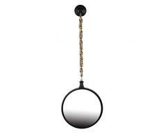 Benjara Wandspiegel, rund, Metall, mit Kettenaufhängung, Schwarz/goldfarben
