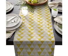 IDOWMAT Leinen Jute, Tischläufer, Kommode, Schal, Hellgelb, geometrisches abstraktes Mosaik-Dreieck-Muster, Küchentischläufer für Bauernhof, Abendessen, Urlaubspartys, Hochzeiten, Veranstaltungen, Dekoration 13 By 90 Inch Geometry-125idt0189