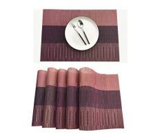 puzhler Platzsets Set 6 Stück gekreuzt mit Läufer für Esstisch gewebte Vinyl-Tischsets und Tischläufer Set abwischbar hitzebeständig Red Bamboo
