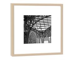 COGNOSCO RH-27-B100 Fotografie im Holzrahmen: Hauptbahnhof Fotodruck-Format 27 x 27 cm-Rahmenfarbe beige-Hochwertiges Wandbild, Geschenkidee oder Souvenir aus Köln, Holz, Schwarz-Weiß, Rahmen