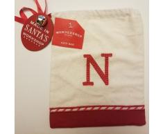 Wondershop Geschenktüte mit Monogramm Buchstabe N, für Weihnachten, Weihnachtsmann, cremefarben/Rot