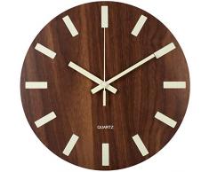 Leuchtende Wanduhr, Vintage, Keine Ziffern, Holzuhr, geräuschlos, batteriebetrieben, dekorativ für Wohn/Esszimmer/Küche, 30,5 cm, Braun