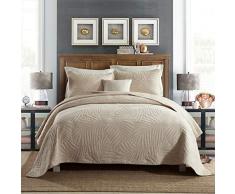 Cotton World Li Bettwäsche-Set für King/Queen, hochwertig, 3-teilig, übergroße Tagesdecke, wendbar, elegant Bestickt, luxuriös, leicht Beige-1(King)