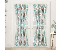 DriftAway Bella Türvorhang Seitenlicht-Vorhang Thermostange Pocket Room Verdunkelung Sichtschutz Französisch Paneel Einzel Vorhang mit Bonus verstellbare Raffhalter 52x72 Aqua/Grau