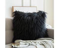 MIULEE Deko New Luxury Serie Merino Style Grün Fell Überwurf Kissen Fall Kissenbezug für Sofa Schlafzimmer Auto 20x20 Fur Black