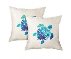 WIRESTER CB-SQPILL17CS-SBPDSQPET0001-2-A5755 Sofakissen, dekorativer Kissenbezug für Home Office, 45,7 x 45,7 cm, 2-teiliges Set, Blaue Meeresschildkröte