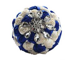 Moleya Blumenstrauß mit Satinrosen und Strasssteinen, 17,8 cm, Königsblau