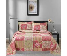 Oliven Patchwork Tagesdecke, Blumenmuster, 3 Stück Twin(Quilt Set 68x86) Patchwork Floral Quilt