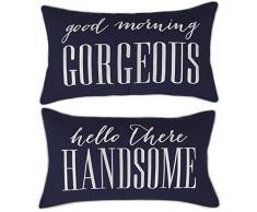 adecor Kissen umfasst Hello Handsome Good Morning Gorgeous-Set von 2 Pcs Kissenbezüge Bestickt Kissenbezug Jahrestag Dekoratives Kissen Standard Kissenbezug Geschenk Love Couple Hochzeit 12X20 elfenbeinfarben