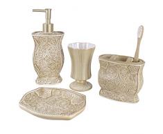 Creative Scents Milano Bath Ensemble, 4 Piece Bathroom Accessories Set, Mother of Pearl Milano Collection Bath Set Features Soap Dispenser, Toothbrush Holder, Tumbler, Soap Dish - Natural Mosaic Capiz by Creative Scents
