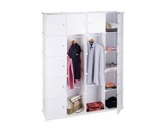 Relaxdays Kleiderschrank Stecksystem mit 2 Kleiderstangen, Garderobe mit 14 Fächer, Kunststoff Regalsystem, weiß