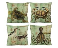 Vakado Kissenbezug, tropischer Flamingo, dekorative Blätter, 45,7 x 45,7 cm, Raumdekoration für Terrasse, Couch, Sofa, Stuhl, Bettwäsche 4 pieces, 18x18 Vintage Ocean Animals