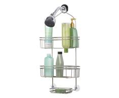 Richards Homewares Westport Badewannen-Ablage, satiniertes Nickel-Finish, platzsparend, 2 große Edelstahl-Ablagen mit Draht, integrierte Seifenschale mit 2 Haken