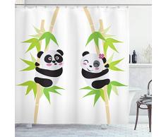 ambesonne Animal Decor Kollektion, Happy verspielt Pandas Klettern auf Bamboo Trees in Forest Kinder Cartoon Polyester-Kunst,-Badezimmer Dusche Vorhang Set mit Haken, Grün, Schwarz Weiß, Textil, Multi 6, 69W x 70L