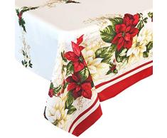 Newbridge Weihnachtsstern mit doppelter Bordüre, traditioneller roter und weißer Weihnachtsstern Bedruckt, Pflegeleichte Tischdecken und Servietten Modern 60 x 120 Oblong/Rectangle Mehrfarbig