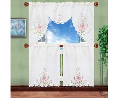Simhomsen Stickerei Schmetterling Küche Vorhang Swag and Etage Set für Frühling und Sommer Fenster Behandlung Dekoration Rose
