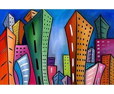 Buyartforless Trash Tag by Fido Studio 36 x 24 Giclée-Edition Kunstdruck Poster Wall Decor City Retro Colorful Art NYC Chicago Boston Wolkenkratzer hoch Gebäude Urban Life